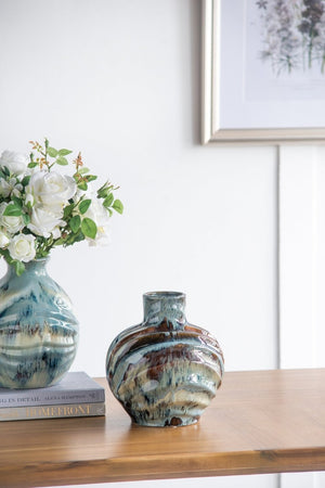 English Elm 9.4X9.4x11 Ceramic Accent Vase with Reactive Glaze Finish in Blue Brown Tones W2078P489202
