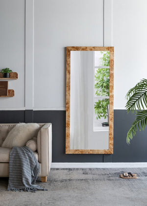 English Elm 31.5x1.6x71" Burl Wood Veneer Full Length Floor Mirror Warm Brown Organic Modern W2078P489396