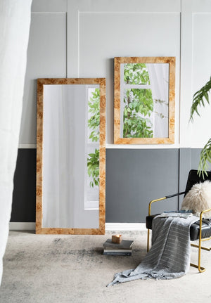 English Elm 31.5x1.6x71" Burl Wood Veneer Full Length Floor Mirror Warm Brown Organic Modern W2078P489396