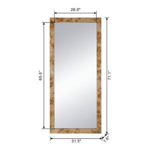 English Elm 31.5x1.6x71" Burl Wood Veneer Full Length Floor Mirror Warm Brown Organic Modern W2078P489396