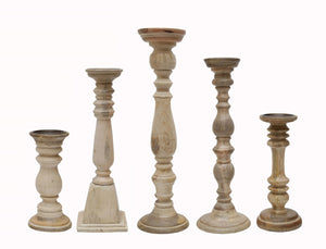 English Elm Set of 5 Distressed Solid Wood Pillar Candle Holders Rustic Farmhouse Decor W2078P493160