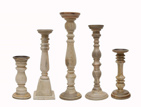 English Elm Set of 5 Distressed Solid Wood Pillar Candle Holders Rustic Farmhouse Decor W2078P493160