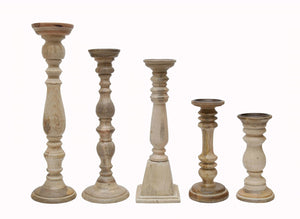 English Elm Set of 5 Distressed Solid Wood Pillar Candle Holders Rustic Farmhouse Decor W2078P493160