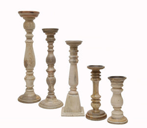 English Elm Set of 5 Distressed Solid Wood Pillar Candle Holders Rustic Farmhouse Decor W2078P493160