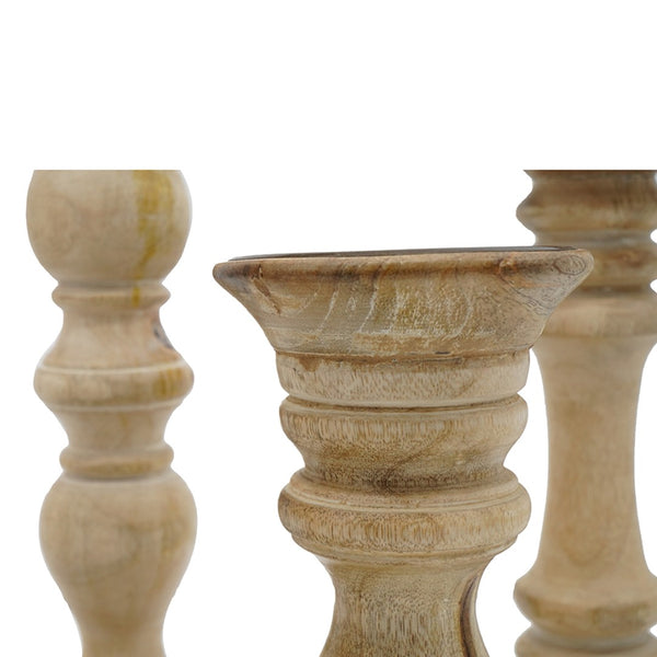 English Elm Set of 5 Distressed Solid Wood Pillar Candle Holders Rustic Farmhouse Decor W2078P493160