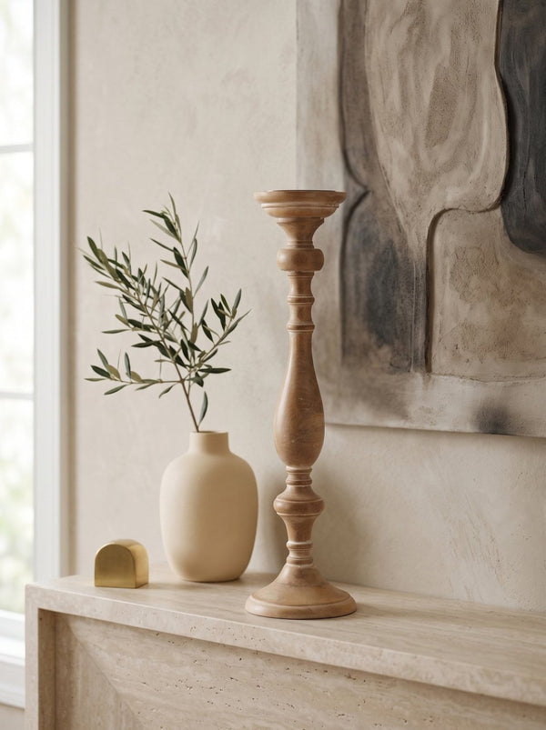 English Elm Set of 5 Distressed Solid Wood Pillar Candle Holders Rustic Farmhouse Decor W2078P493160