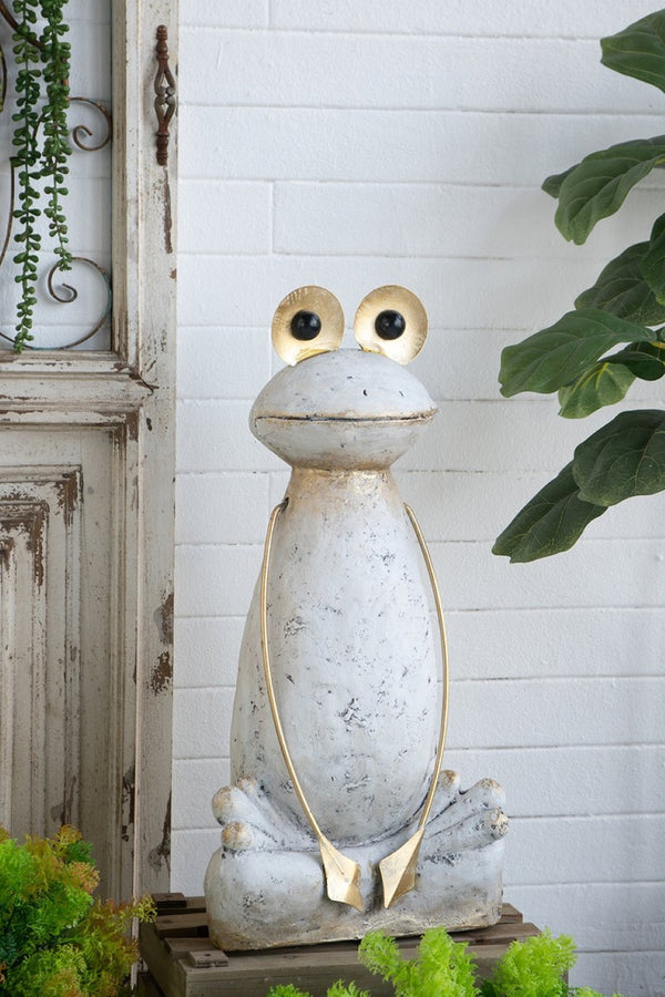 English Elm 11.4x8.3x24.8" Tall Abstract Frog Figurine White Magnesium Body with Gold Accents W2078P494909