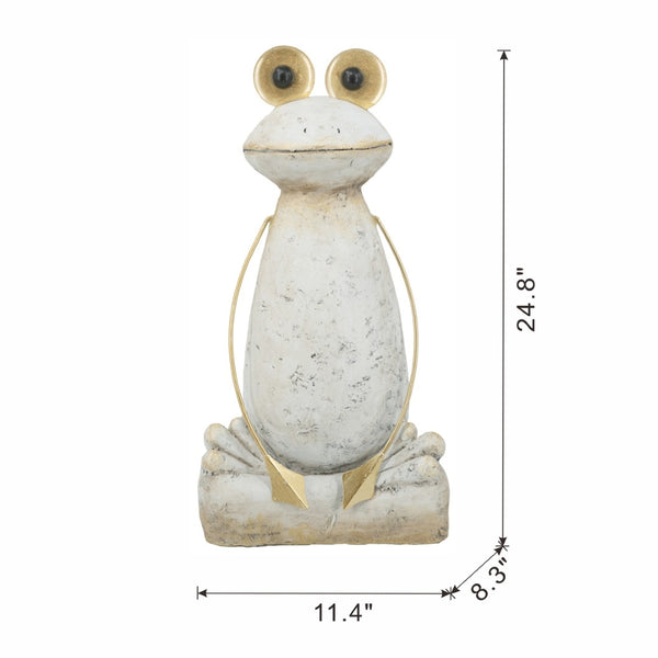 English Elm 11.4x8.3x24.8" Tall Abstract Frog Figurine White Magnesium Body with Gold Accents W2078P494909