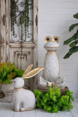 English Elm 11.4x8.3x24.8" Tall Abstract Frog Figurine White Magnesium Body with Gold Accents W2078P494909