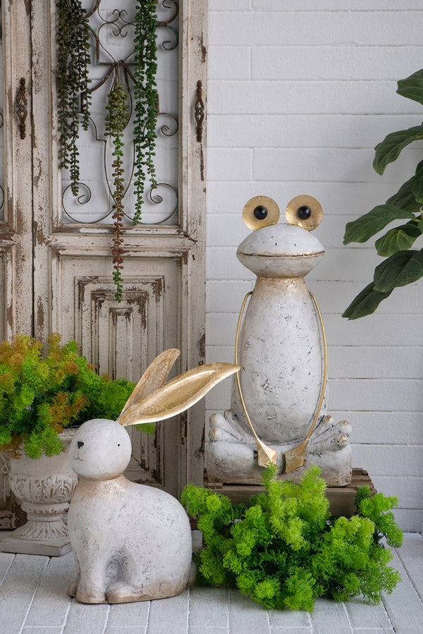 English Elm 11.4x8.3x24.8" Tall Abstract Frog Figurine White Magnesium Body with Gold Accents W2078P494909