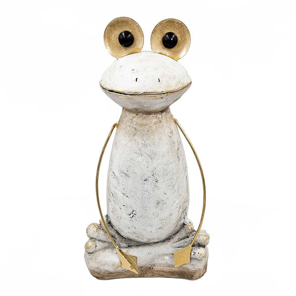 English Elm 11.4x8.3x24.8" Tall Abstract Frog Figurine White Magnesium Body with Gold Accents W2078P494909