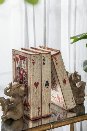 English Elm S/4 Vintage Ace Playing Card Hinged Book Boxes Mdf Silk Wrap Retro Storage W2078P500082