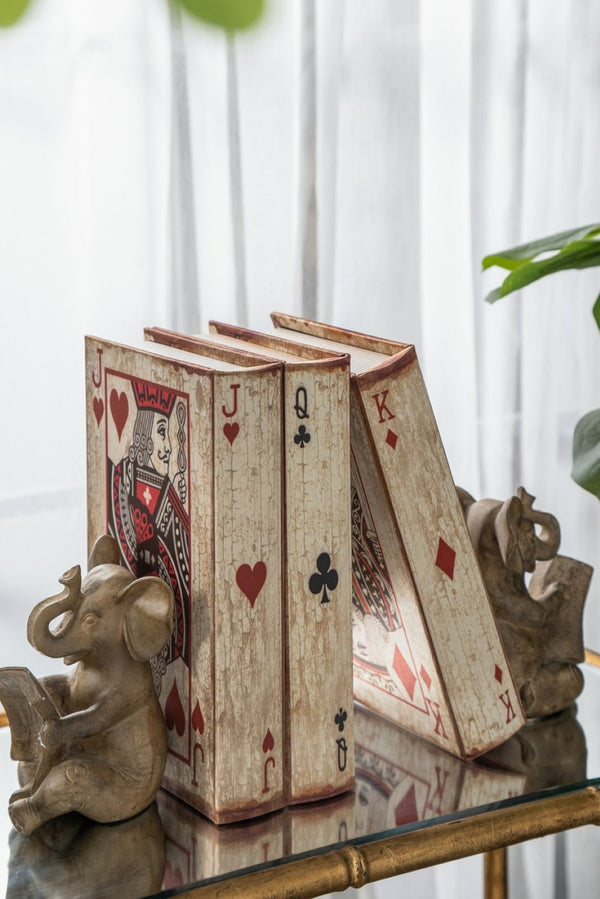 English Elm S/4 Vintage Ace Playing Card Hinged Book Boxes Mdf Silk Wrap Retro Storage W2078P500082