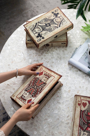English Elm S/4 Vintage Ace Playing Card Hinged Book Boxes Mdf Silk Wrap Retro Storage W2078P500082