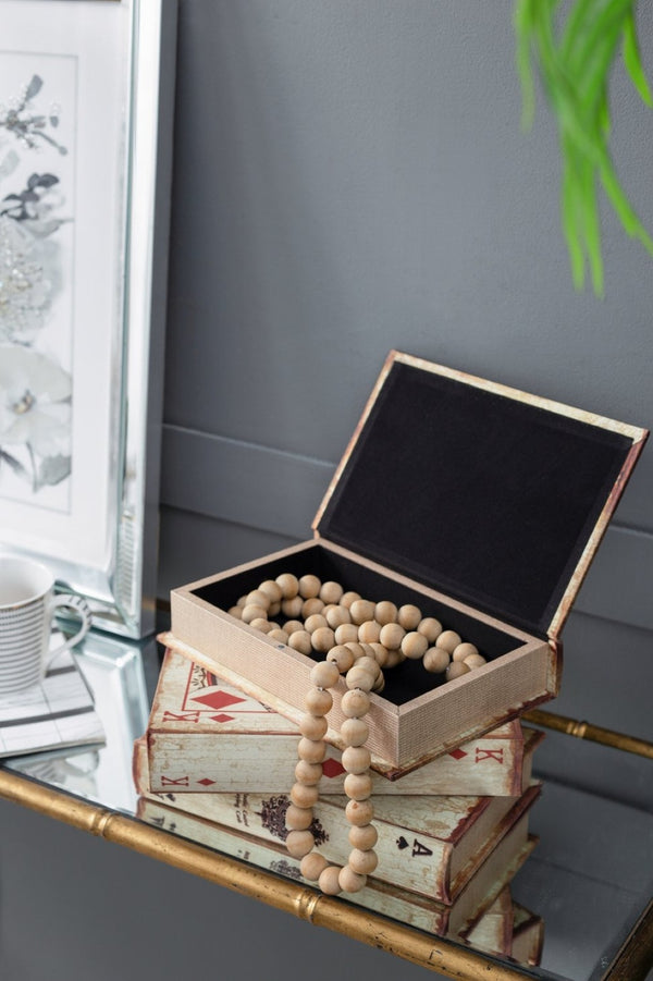 English Elm S/4 Vintage Ace Playing Card Hinged Book Boxes Mdf Silk Wrap Retro Storage W2078P500082