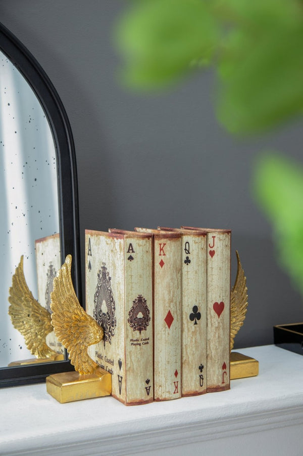 English Elm S/4 Vintage Ace Playing Card Hinged Book Boxes Mdf Silk Wrap Retro Storage W2078P500082