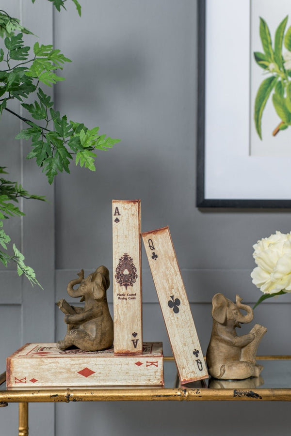 English Elm S/4 Vintage Ace Playing Card Hinged Book Boxes Mdf Silk Wrap Retro Storage W2078P500082