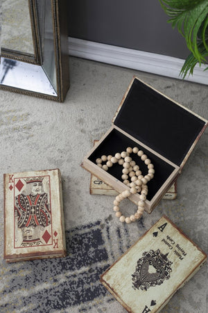 English Elm S/4 Vintage Ace Playing Card Hinged Book Boxes Mdf Silk Wrap Retro Storage W2078P500082