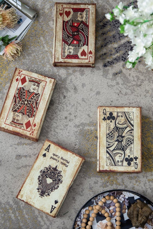 English Elm S/4 Vintage Ace Playing Card Hinged Book Boxes Mdf Silk Wrap Retro Storage W2078P500082
