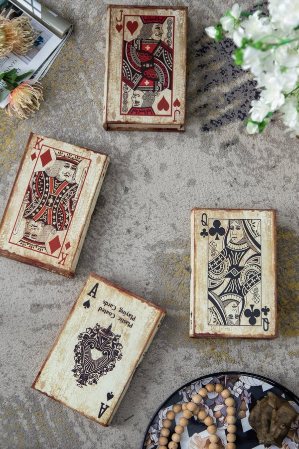 English Elm S/4 Vintage Ace Playing Card Hinged Book Boxes Mdf Silk Wrap Retro Storage W2078P500082