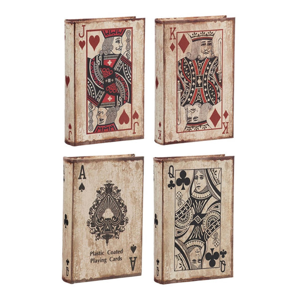 English Elm S/4 Vintage Ace Playing Card Hinged Book Boxes Mdf Silk Wrap Retro Storage W2078P500082
