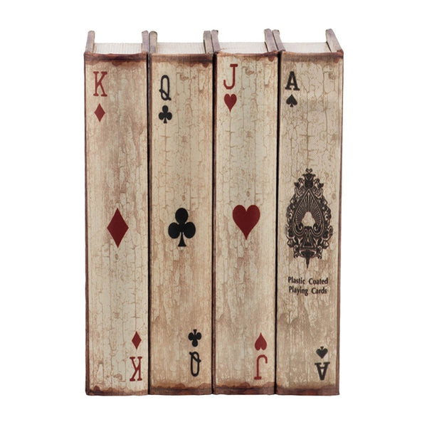 English Elm S/4 Vintage Ace Playing Card Hinged Book Boxes Mdf Silk Wrap Retro Storage W2078P500082