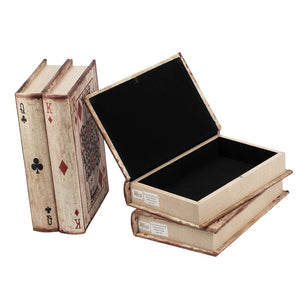 English Elm S/4 Vintage Ace Playing Card Hinged Book Boxes Mdf Silk Wrap Retro Storage W2078P500082