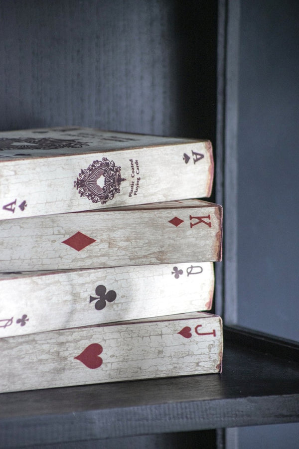 English Elm S/4 Vintage Ace Playing Card Hinged Book Boxes Mdf Silk Wrap Retro Storage W2078P500082