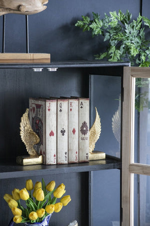 English Elm S/4 Vintage Ace Playing Card Hinged Book Boxes Mdf Silk Wrap Retro Storage W2078P500082