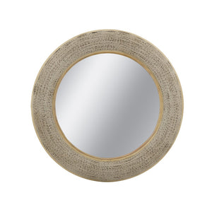 English Elm 35.5" Round Bamboo Woven Frame Wall Mirror Coastal Boho Accent for Foyer or Bedroom W2078P513977