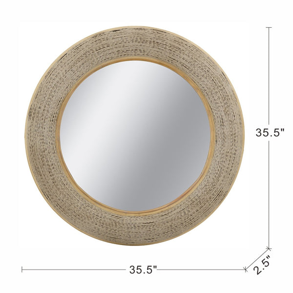 English Elm 35.5" Round Bamboo Woven Frame Wall Mirror Coastal Boho Accent for Foyer or Bedroom W2078P513977
