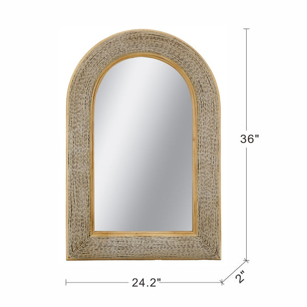 English Elm 24.2"x36" Arched Bamboo Woven Frame Wall Mirror for Coastal Boho Entryway Decor W2078P513978