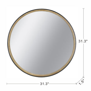 English Elm 31.3" Round Rubberwood Wall Mirror Two-tone Matte Black Frame for Modern Interiors W2078P513979