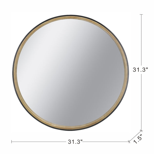 English Elm 31.3" Round Rubberwood Wall Mirror Two-tone Matte Black Frame for Modern Interiors W2078P513979