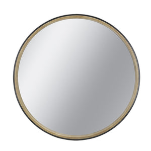 English Elm 31.3" Round Rubberwood Wall Mirror Two-tone Matte Black Frame for Modern Interiors W2078P513979