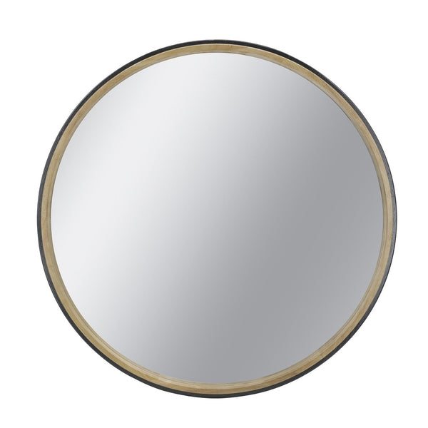 English Elm 31.3" Round Rubberwood Wall Mirror Two-tone Matte Black Frame for Modern Interiors W2078P513979