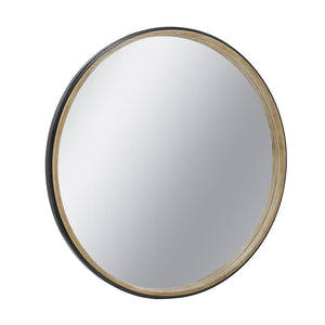 English Elm 31.3" Round Rubberwood Wall Mirror Two-tone Matte Black Frame for Modern Interiors W2078P513979