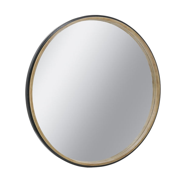English Elm 31.3" Round Rubberwood Wall Mirror Two-tone Matte Black Frame for Modern Interiors W2078P513979