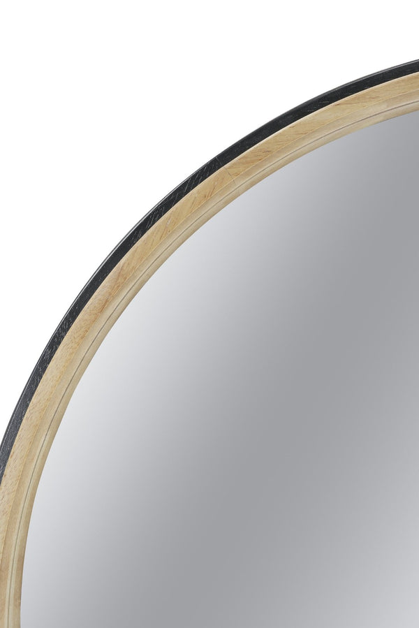 English Elm 31.3" Round Rubberwood Wall Mirror Two-tone Matte Black Frame for Modern Interiors W2078P513979
