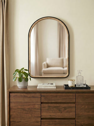 English Elm 23.6"x35.4" Rubberwood Arch Mirror with Two-tone Matte and Natural Frame W2078P513980