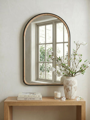 English Elm 23.6"x35.4" Rubberwood Arch Mirror with Two-tone Matte and Natural Frame W2078P513980