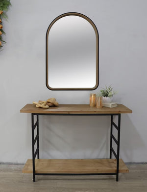 English Elm 23.6"x35.4" Rubberwood Arch Mirror with Two-tone Matte and Natural Frame W2078P513980