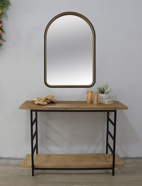 English Elm 23.6"x35.4" Rubberwood Arch Mirror with Two-tone Matte and Natural Frame W2078P513980
