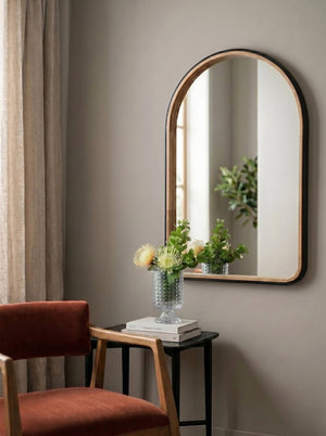 English Elm 23.6"x35.4" Rubberwood Arch Mirror with Two-tone Matte and Natural Frame W2078P513980