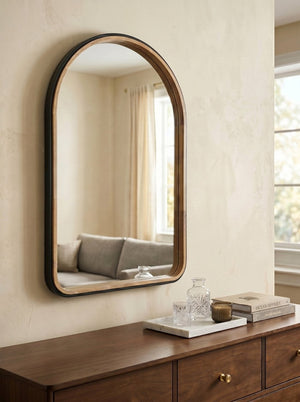 English Elm 23.6"x35.4" Rubberwood Arch Mirror with Two-tone Matte and Natural Frame W2078P513980