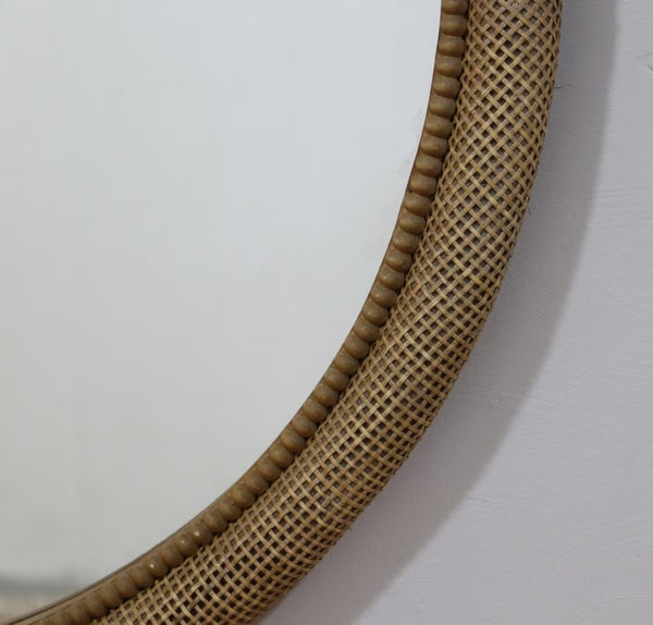 English Elm 31.9" Woven Rattan Style Round Wall Mirror Handcrafted Bohemian Coastal Decor W2078P513981