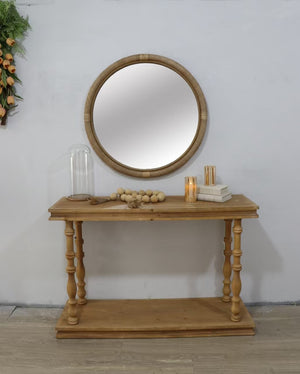 English Elm 31.9" Woven Rattan Style Round Wall Mirror Handcrafted Bohemian Coastal Decor W2078P513981