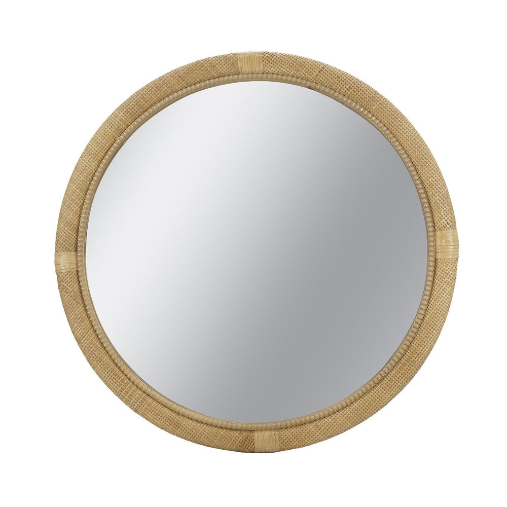 English Elm 31.9" Woven Rattan Style Round Wall Mirror Handcrafted Bohemian Coastal Decor W2078P513981