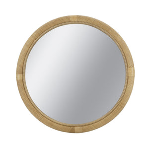 English Elm 31.9" Woven Rattan Style Round Wall Mirror Handcrafted Bohemian Coastal Decor W2078P513981