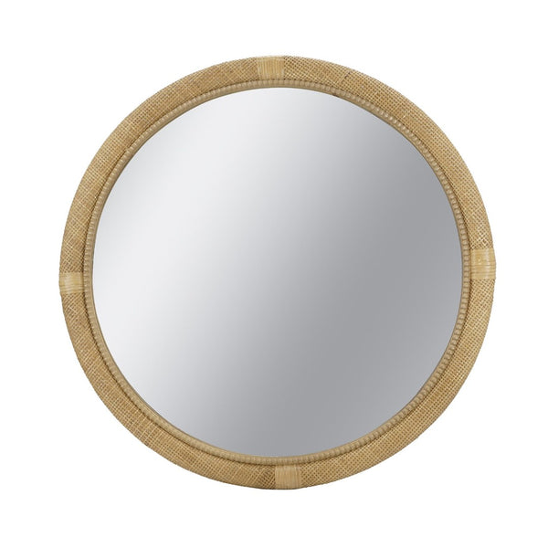 English Elm 31.9" Woven Rattan Style Round Wall Mirror Handcrafted Bohemian Coastal Decor W2078P513981
